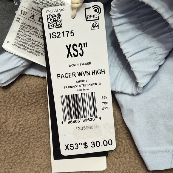 Adidas High-Waist Woven 3-Stripes Pacer Shorts Halo Blue Size XS - Picture 6 of 7